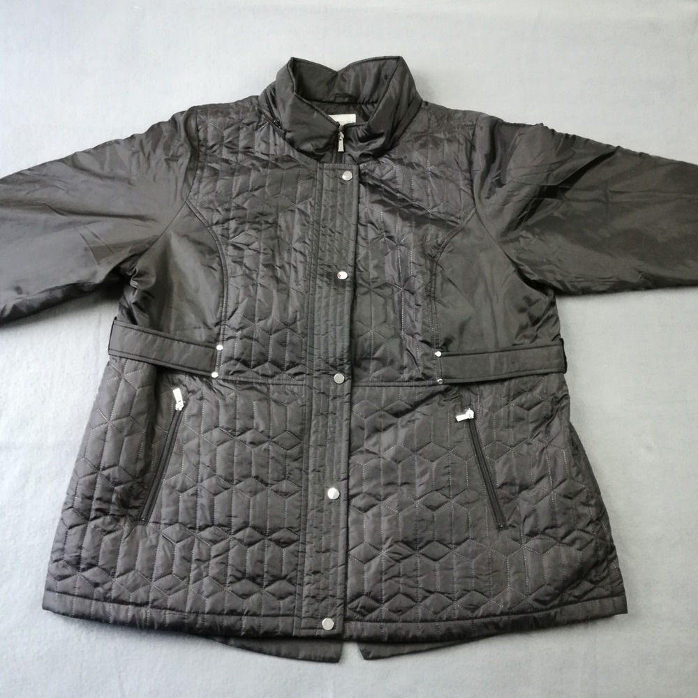 Catherines Womens Jacket Quilted Black Full Zip Diamond Lightweight Plus 2X